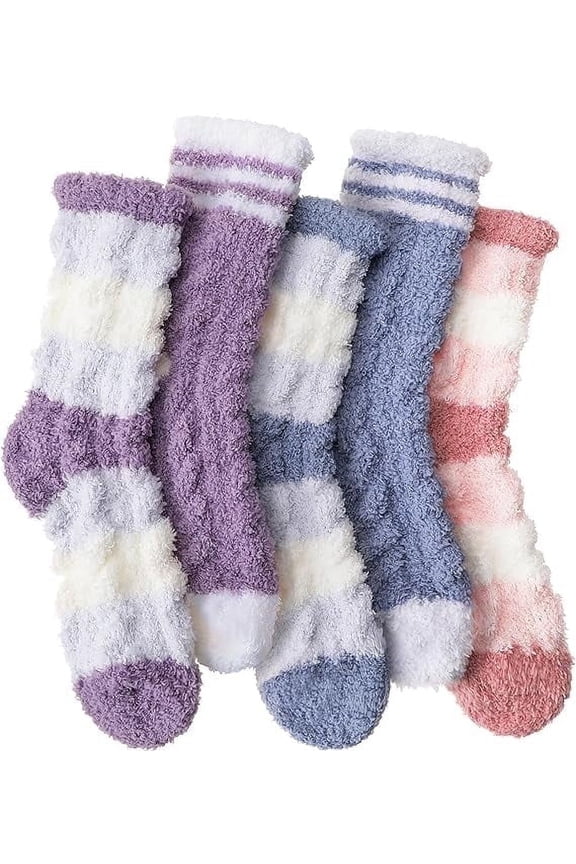 5 Pairs Womens Fuzzy Socks Fleece Fluffy Cabin Plush Slipper Warm Soft Cozy Winter Adult Socks