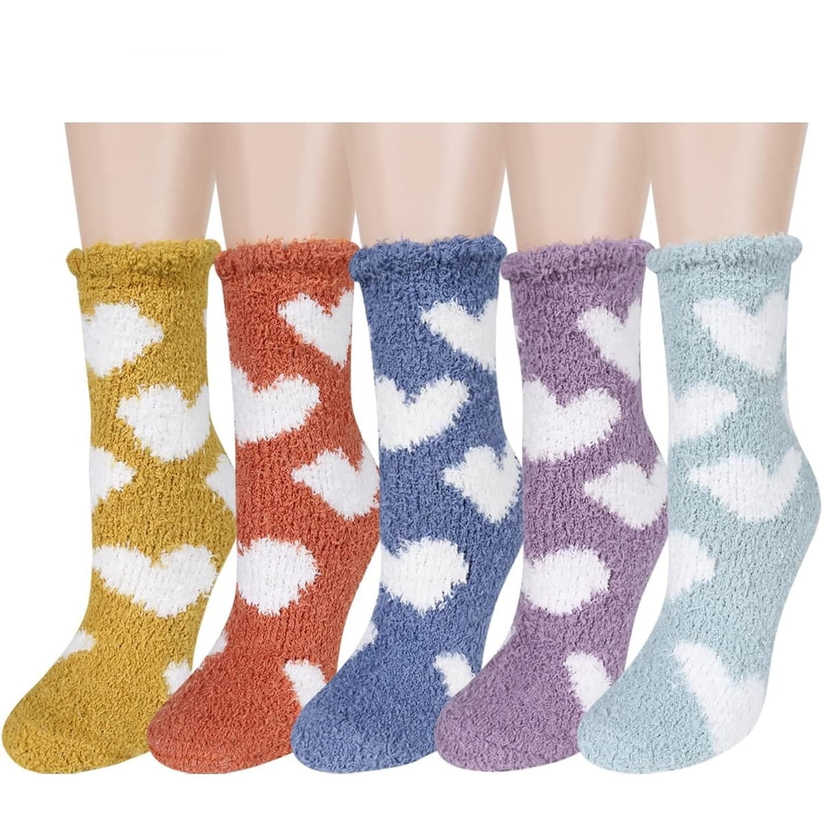 5 Pairs Womens Fuzzy Socks Slipper Fluffy Cozy Comfy Cabin Plush Warm Winter Sleep Home Soft Christmas Valentines Mothers Day Gifts for Mom Her Stocking Stuffers for Women Socks (6-10,Mixed Color)
