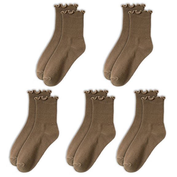 5 Pairs Womens Girls Ankle Socks with Ruffle Frilly Trim Cotton Blend Stretchy Fit Comfortable Socks for Shoe Size 37-44