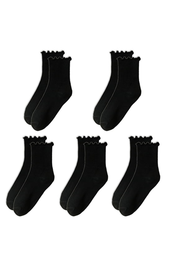 5 Pairs Womens Girls Ankle Socks with Ruffle Frilly Trim Cotton Blend Stretchy Fit Comfortable Socks for Shoe Size 37-44