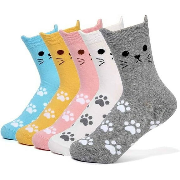 5 Pairs Womens Grils Cute Animal Socks, Dog Cat Socks, Novelty Funny Crew Sock, Animal Gifts for Women Dog and Cat Lovers