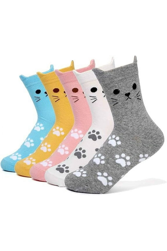 5 Pairs Womens Grils Cute Animal Socks, Dog Cat Socks, Novelty Funny Crew Sock, Animal Gifts for Women Dog and Cat Lovers