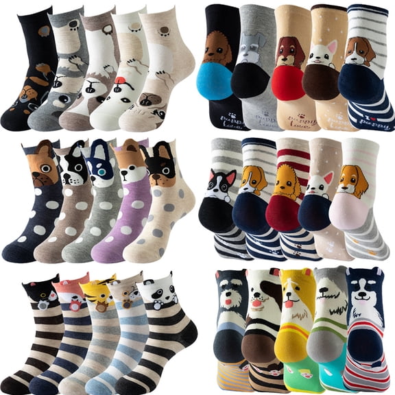 5 Pairs Womens Grils Cute Animal Socks, Dog Cat Socks, Novelty Funny Crew Sock, Animal Gifts for Women Dog and Cat Lovers