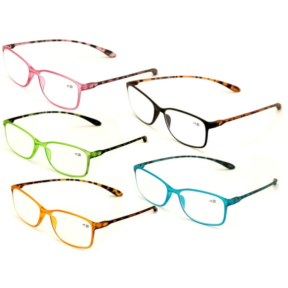 5 Pairs Womens Lightweight - Extended Wear Comfort Readers - Multi Color Pack Reading Glasses 3.25