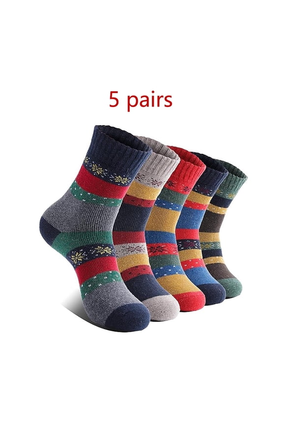5 Pairs Womens Merino Wool Thermal Socks Winter Thick Warm Hiking Cozy Crew Comfy Boot Socks,One Size