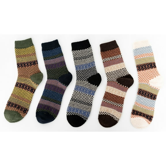 5 Pairs Womens Multicolor Fashion Warm Wool Cotton Thick Winter Crew Fuzzy Socks