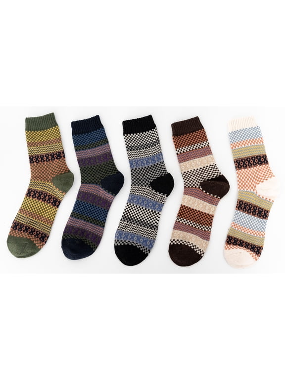 5 Pairs Womens Multicolor Fashion Warm Wool Cotton Thick Winter Crew Fuzzy Socks