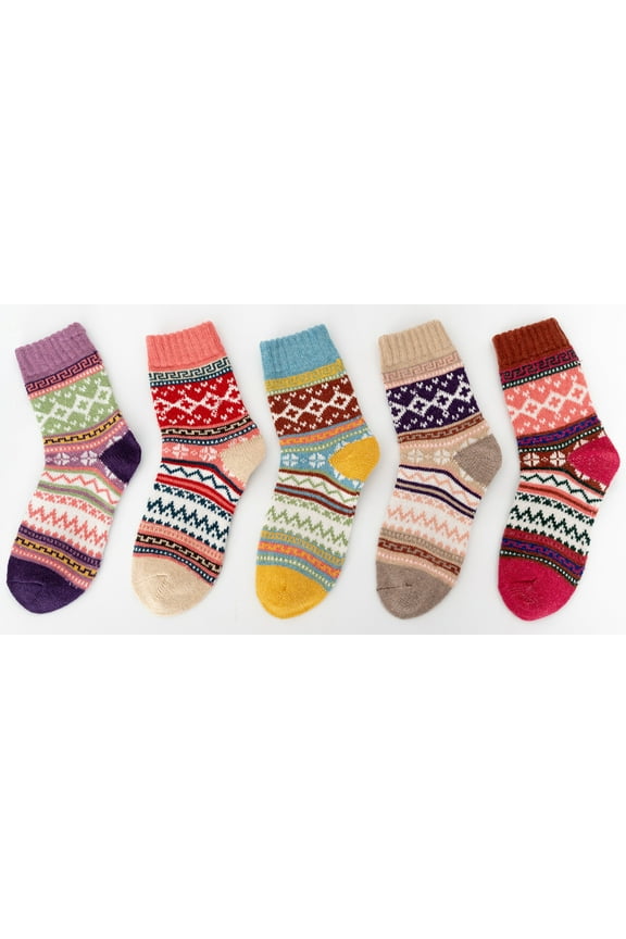 5 Pairs Womens Multicolor Fashion Warm Wool Cotton Thick Winter Crew Fuzzy Socks