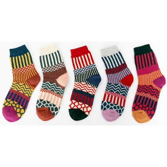5 Pairs Womens Multicolor Fashion Warm Wool Cotton Thick Winter Crew Fuzzy Socks