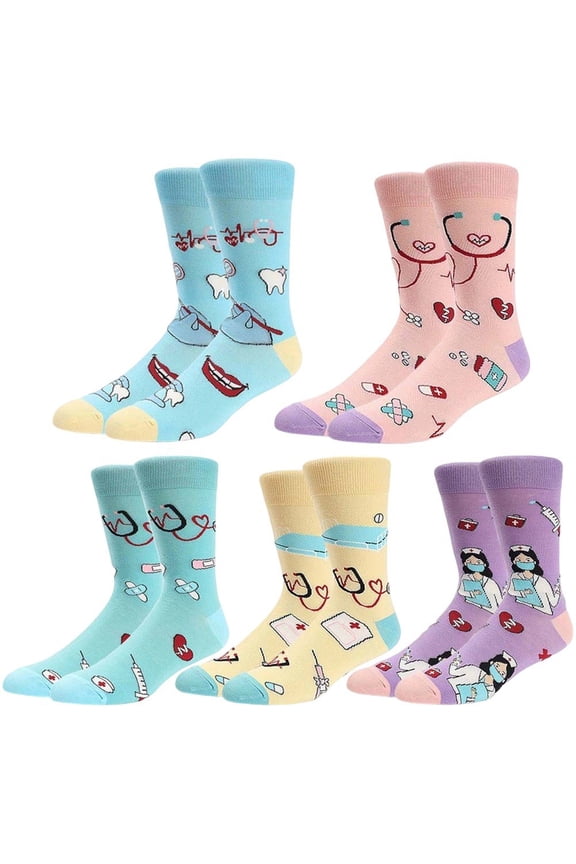 5 Pairs Womens Nurse Socks Funny Doctor Nursing Socks Medical Assistant Socks Nurse Week Appreciation Gifts for Women