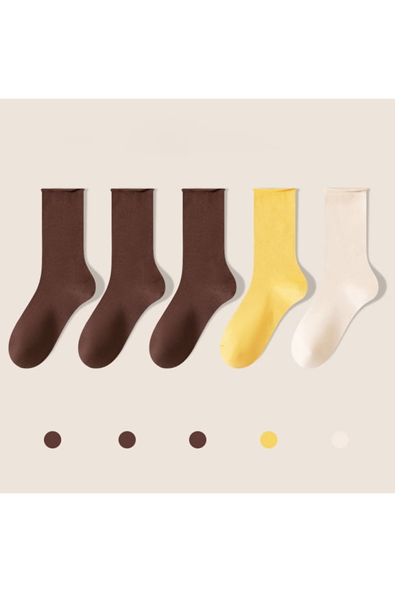 5 Pairs Womens Soft Casual Cotton Socks Breathable Crew Socks Daily Wear Yellow Over the Knee Socks One Size