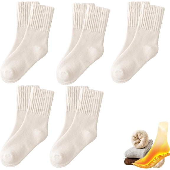 5 Pairs Womens Solid Mid Calf Socks, Cotton Cozy Fall Ankle Boot Socks, Warm Thick Socks