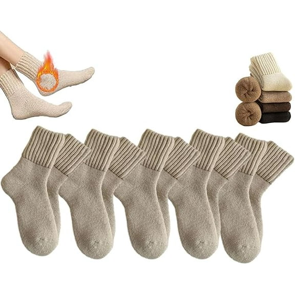 5 Pairs Womens Solid Mid Calf Socks,Kesuv Fall Socks, Winter Soft Thermal Cotton Knit