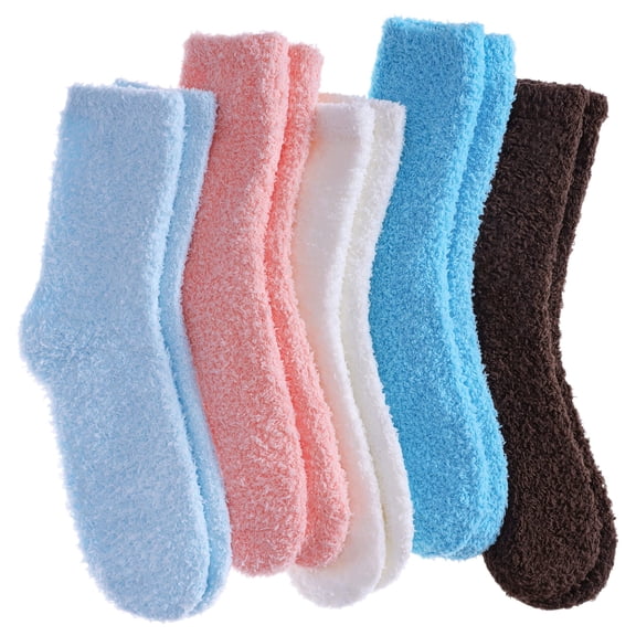 5 Pairs Womens Super Soft Fuzzy Plush Warm Winter Home Sleeping Slipper Socks 5 Pairs Solid Color Style
