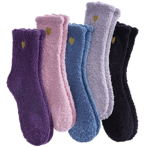 5 Pairs Womens Super Soft Fuzzy Plush Warm Winter Home Sleeping Slipper Socks 5 Pairs Solid Color Style