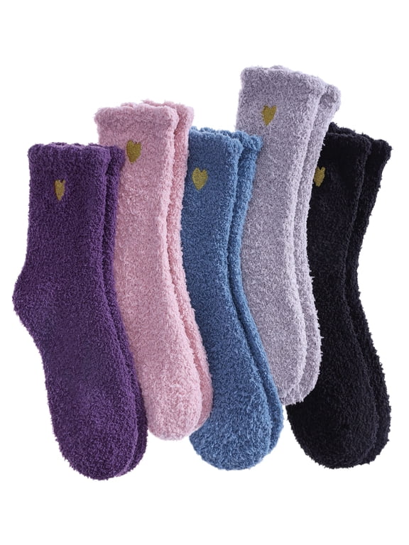 5 Pairs Womens Super Soft Fuzzy Plush Warm Winter Home Sleeping Slipper Socks 5 Pairs Solid Color Style