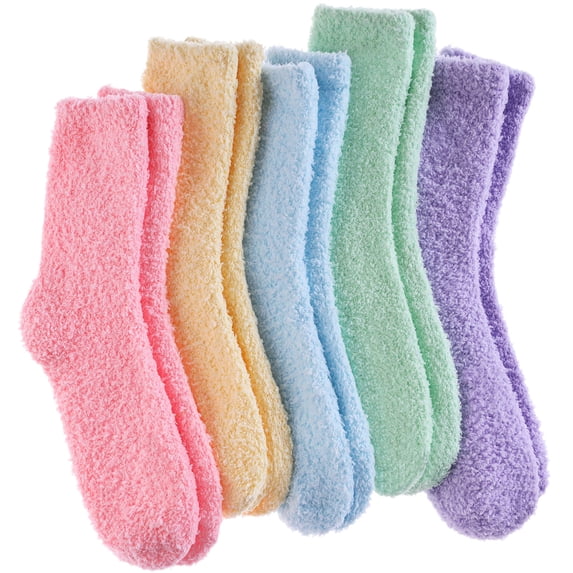 5 Pairs Womens Super Soft Fuzzy Plush Warm Winter Home Sleeping Slipper Socks 5 Pairs Solid Color Style