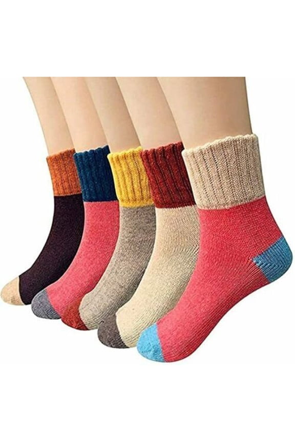 5 Pairs Womens Thick Socks Wool Thermal Warm Knitting Nordic Ladies Socks Winter