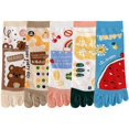thumbnail image 1 of 5 Pairs Womens Toe Socks Fruit Letter Slogan Bear Crew Socks Cute Sweet Fashion Cotton Five-toe Socks Cotton Socks, 1 of 7