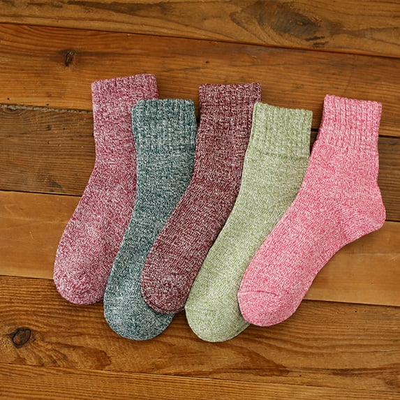 5 Pairs Womens Wool Socks Winter Warm Hiking Socks Casual Calf Athletic Socks Gifts