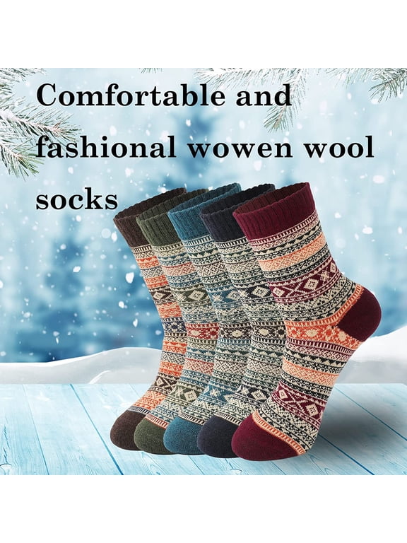 5 Pairs Womens Wool Socks - Winter Warm Wool Socks Thick Knit Socks Hiking Socks, Warm Thick Soft Cozy Socks for Cold Weather, Winter Warm Socks for Women