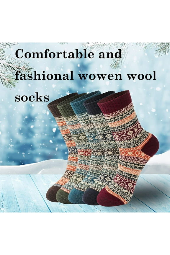 5 Pairs Womens Wool Socks - Winter Warm Wool Socks Thick Knit Socks Hiking Socks, Warm Thick Soft Cozy Socks for Cold Weather, Winter Warm Socks for Women