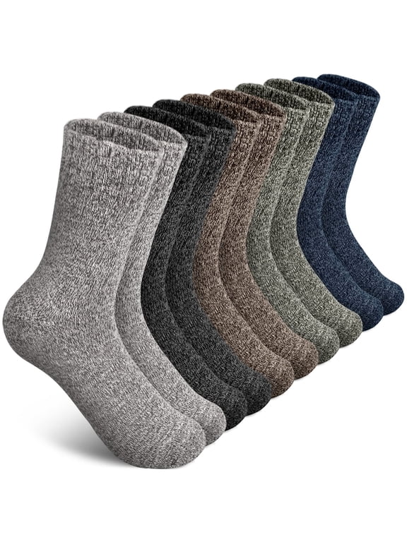 5 Pairs Wool Socks Mens,Thick Warm Winter Socks,Soft Wool Hiking Socks,Casual Crew Socks for Men (US Size 7-13)