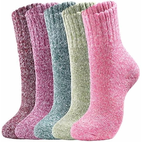 5 Pairs Wool Socks - Wool Socks for Women Super Soft Hiking Thick Knit Cabin Cozy Warm Long Gift for Women