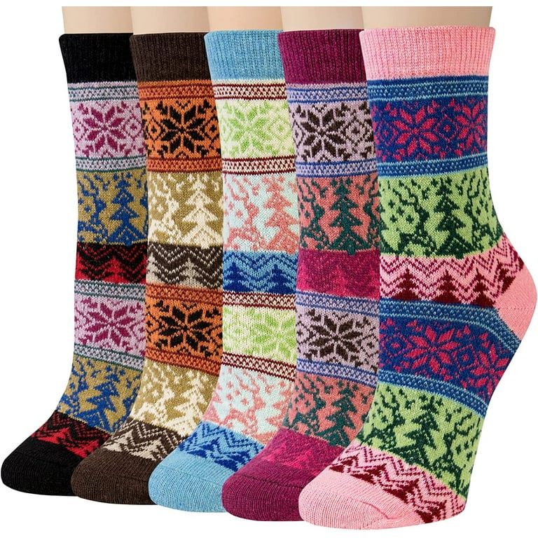 Immekey 5 Pairs Wool Socks for Women Gifts Winter Warm Thick Knit Cabin Cozy Crew Socks, Women's, Size: One Size