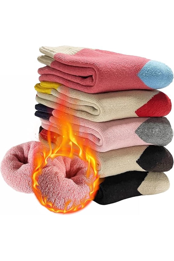 5 Pairs Wool Socks for Women, Size 5-10, Warm Hiking Cozy Thermal Crew Boot Work Soft Ladies Socks