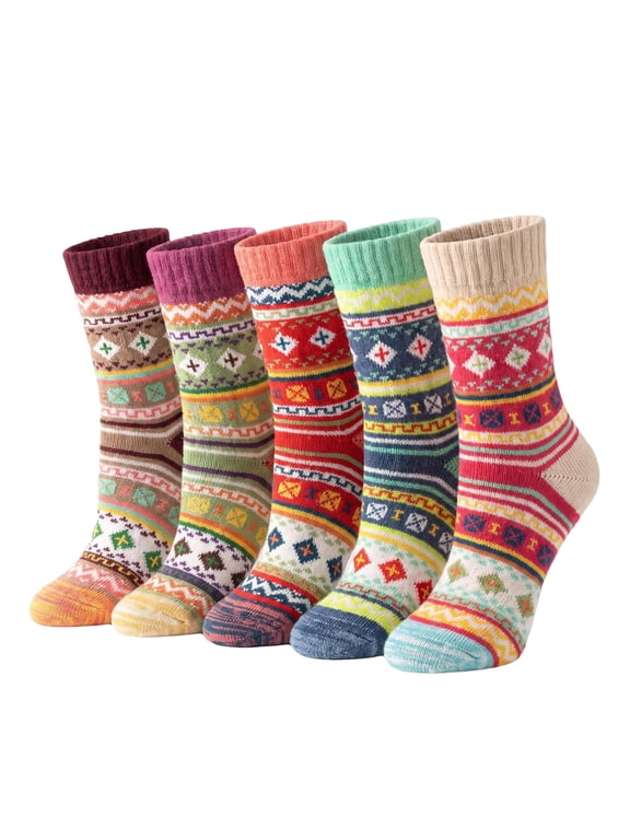 5 Pairs Wool Socks for Women - Stocking Stuffers Christmas Gifts for Women - Cute Cozy Thick Womens Socks