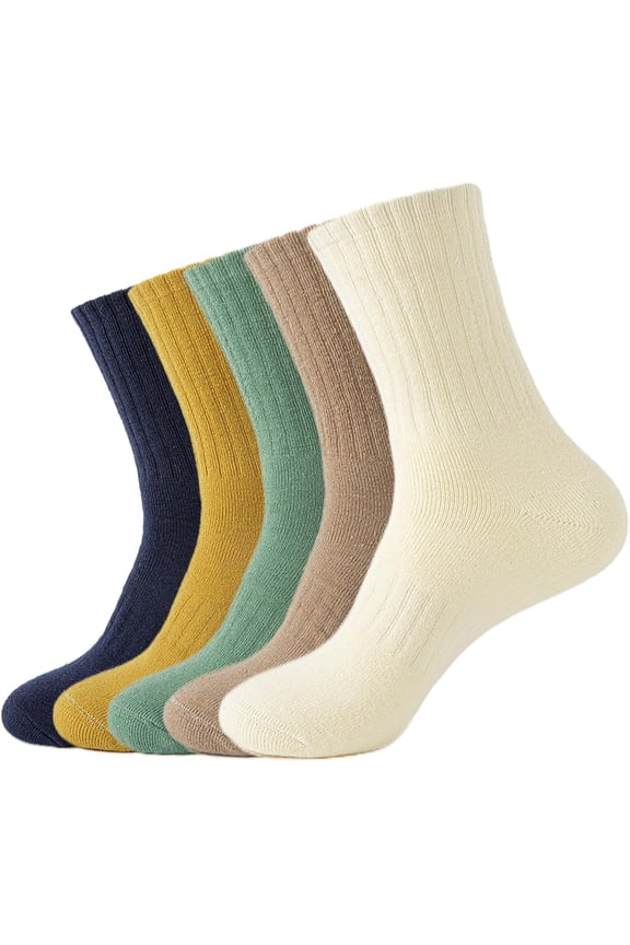5 Pairs Wool Socks for Women, Thermal Warm Hiking Boot Socks for Winter, Thick Cozy Cushioned Work Crew