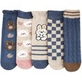 thumbnail image 1 of 5 Pairs Wool Socks for Women Thick Knit Cozy Vintage Cute Animal Floral Crew Socks, 1 of 7