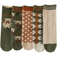 thumbnail image 1 of 5 Pairs Wool Socks for Women Thick Knit Cozy Vintage Cute Animal Floral Crew Socks, 1 of 6
