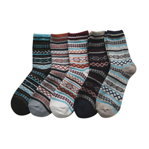 5 Pairs Wool Socks for Women - Winter Thick Boot Cozy Crew Vintage Soft Calf Knit Warm Socks Gifts