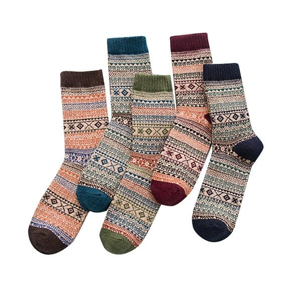 5 Pairs Wool Socks for Women - Winter Thick Boot Cozy Crew Vintage Soft Calf Knit Warm Socks Gifts