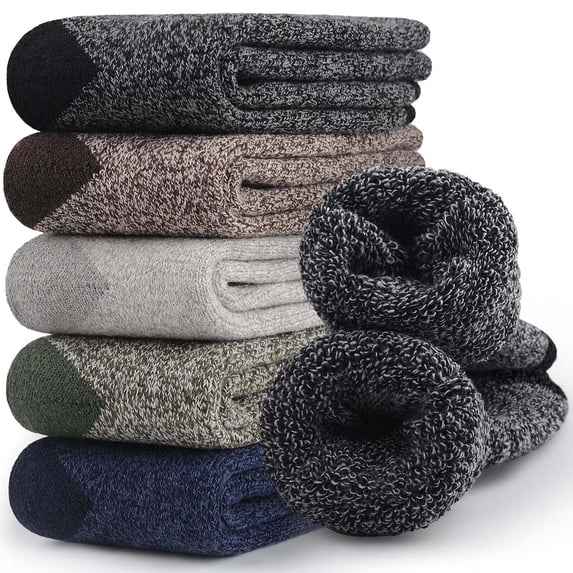 5 Pairs Wool Socks for men,Warm Winter Boot Socks for Hiking Walking,Thick Thermal Gifts Socks