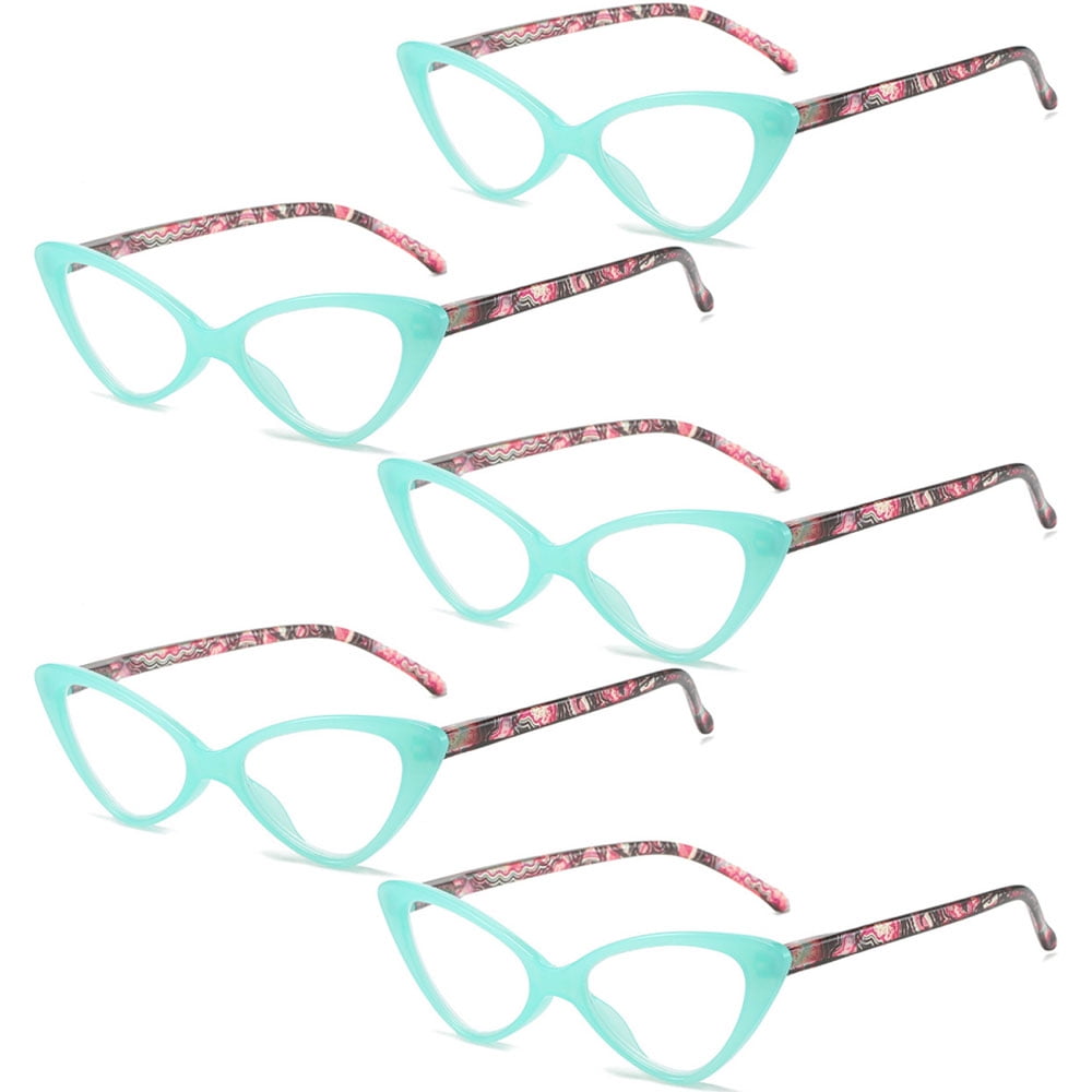 5 Pairs of Blue Classic Cat Eye Reading Glasses for Women, Blue Light Blocking Retro Readers, Ladies Plastic Spring Hinge Presbyopia Glasses Frame