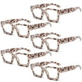 thumbnail image 1 of 5 Pairs of Leopard Print Thick Oversize Square Candy Color Reading Glasses for Women and Men, Stylish Blue Light Blocking Spring Hinge Readers, 1 of 5