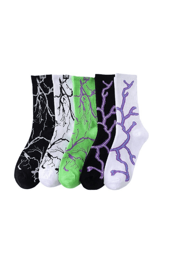 5 Pairs of Lightning Print Socks Set Hip Hop Crew Socks Cotton Fashion Hipster Socks Skateboard Sock