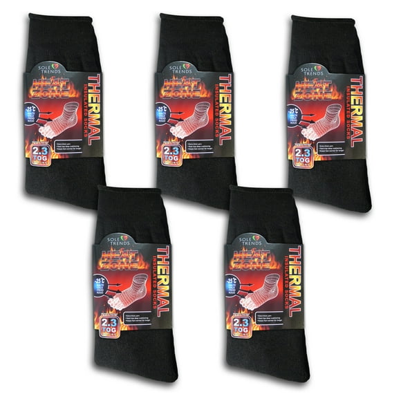 5 Pairs of Men Thermal Insulated Heated Winter Boot Socks (Black, 5 Pack)