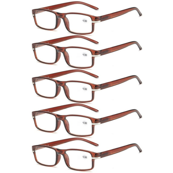5 Pairs of Retro Lightweight Presbyopic Glasses +2.00, Spring Hinge Rectangular Brown Reading Glasses 2.00 for men and women