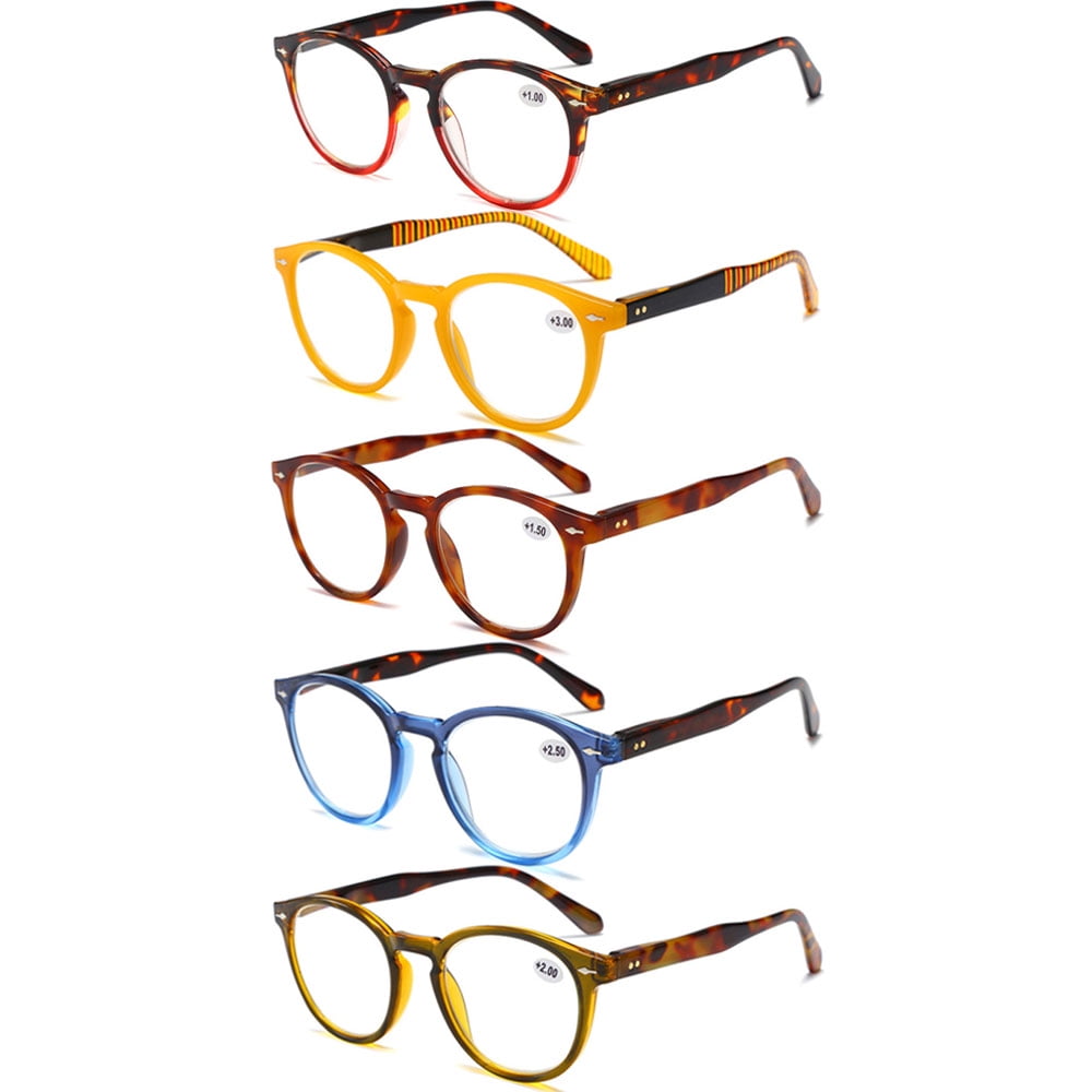 5 Pairs of Retro Round Blue Light Blocking Reading Glasses 2.00,HD Trendy Classic Presbyopic Glasses, Spring Hinge Readers +2.00 for Women and Men