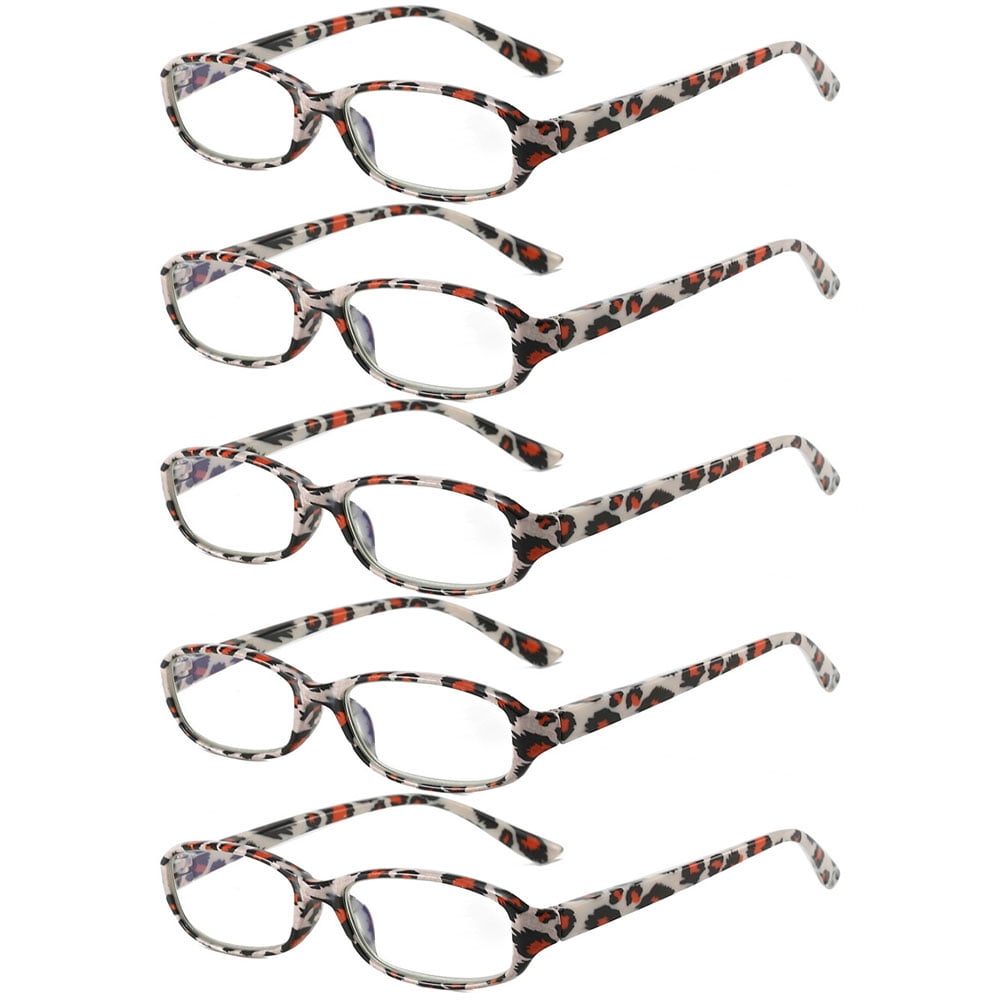 5 Pairs of Small Rectangle Flower Print Anti-blue Light Reading Glasses 3.50 Spring Hinges Readers for Women +3.50 strength