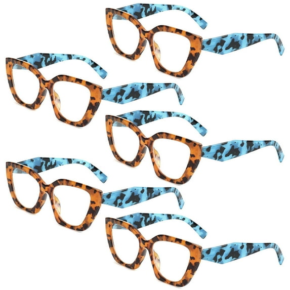 5 Pairs of Thick Cat Eye Reading Glasses Fashionable Oversized Polygonal Readers Women's Trendy Butterfly Presbyopic Glasses +2.50