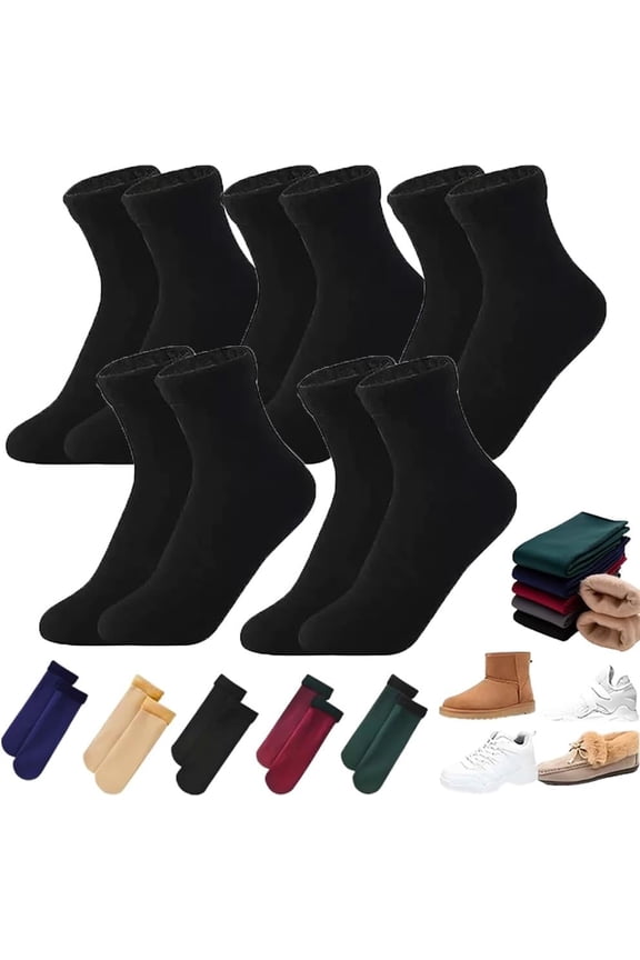 5 Pairs of Thick Fleece-Lined Winter Socks for Women, Self Warming Thermal Snow Socks, Cozy Cold Weather Sock Set for Home & Outdoor