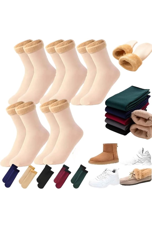 5 Pairs of Thick Fleece-Lined Winter Socks for Women, Self Warming Thermal Snow Socks, Cozy Cold Weather Sock Set for Home & Outdoor