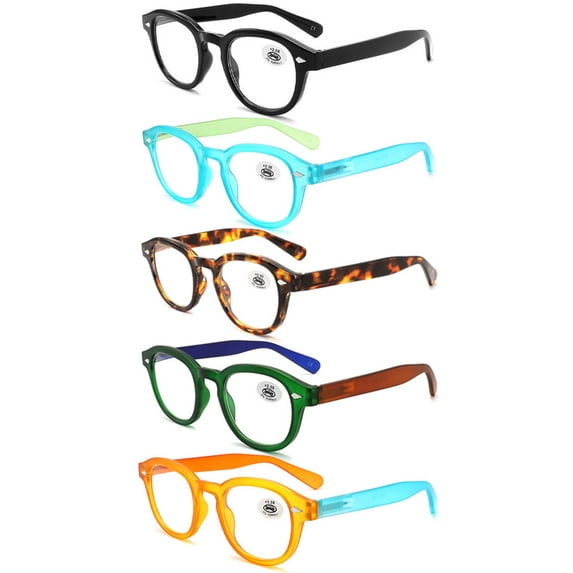 5 Pairs of Thick Square Plastic Reading Glasses, Spring Hinge Candy Color Readers for Men and Women