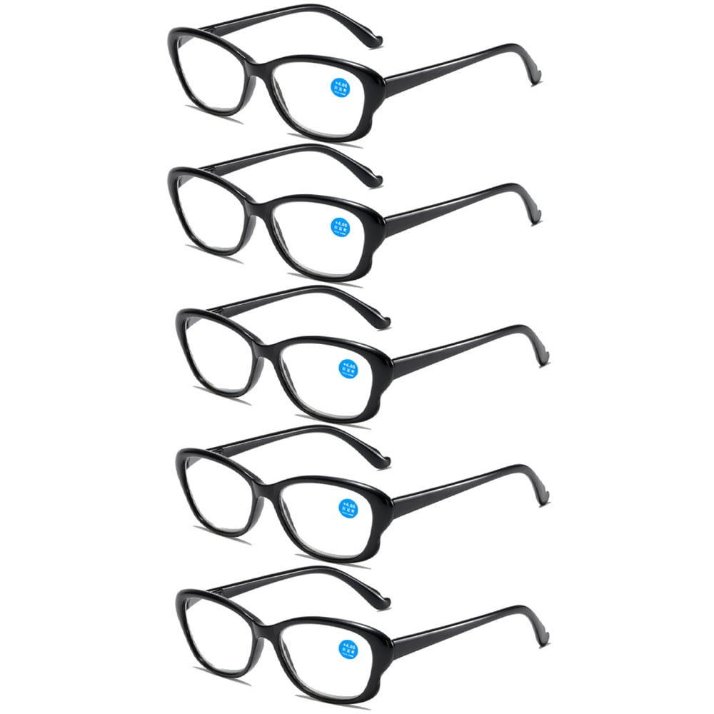 5 Pairs of Women Anti-blue Light Reading Glasses 1.50 Black Ultra-light Clear Spring Hinges Butterfly Frame Readers Eyeglasses Frame +1.50 Strength