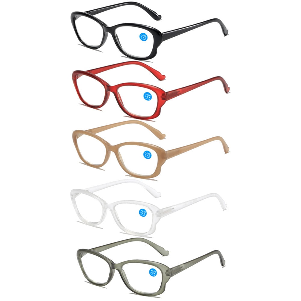 5 Pairs of Women Anti-blue Light Reading Glasses 3.00 Ultra-light Clear Spring Hinges Butterfly Frame Readers Eyeglasses Frame +3.00 Strength
